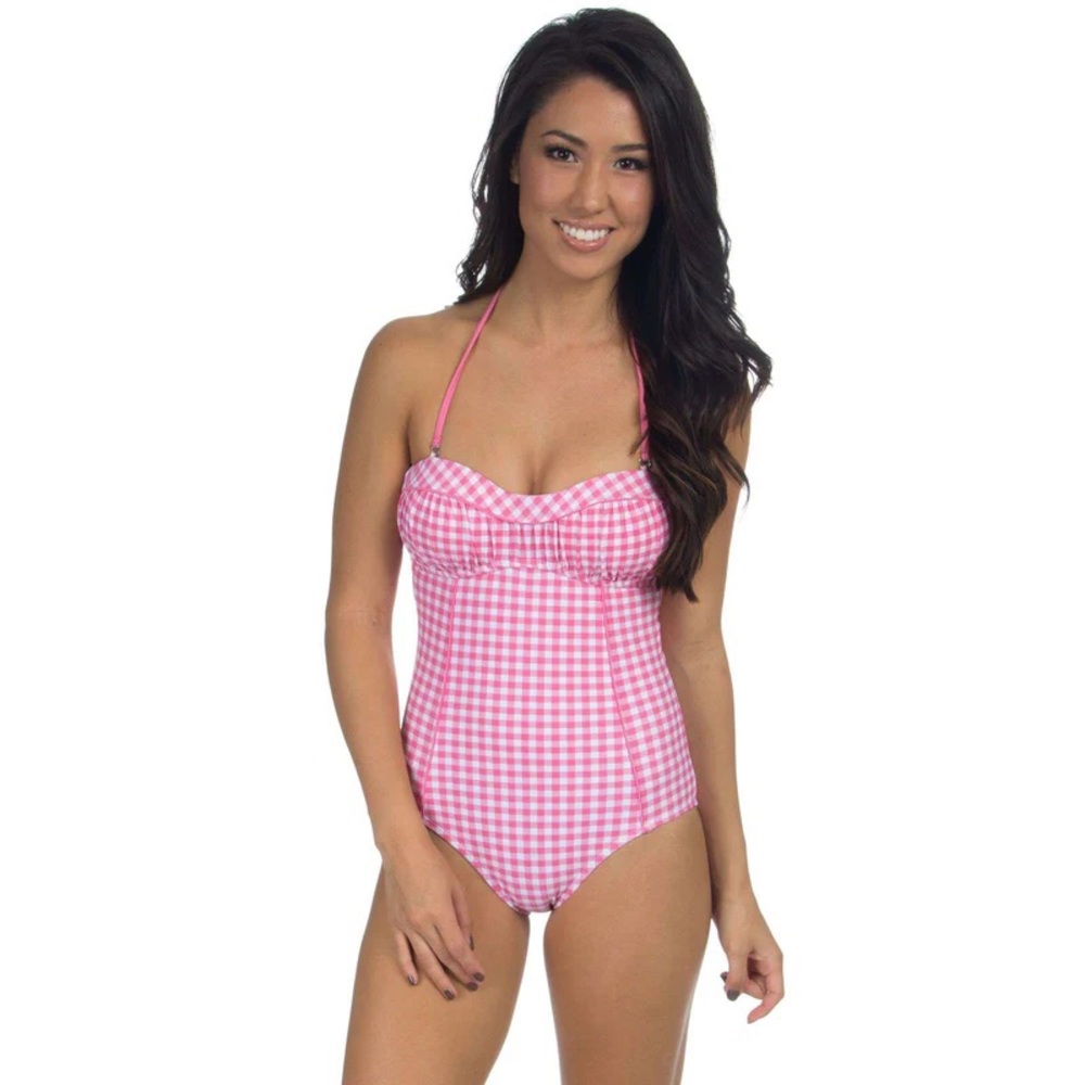 NEW Lauren James Coral Gingham Bandeau swim suit